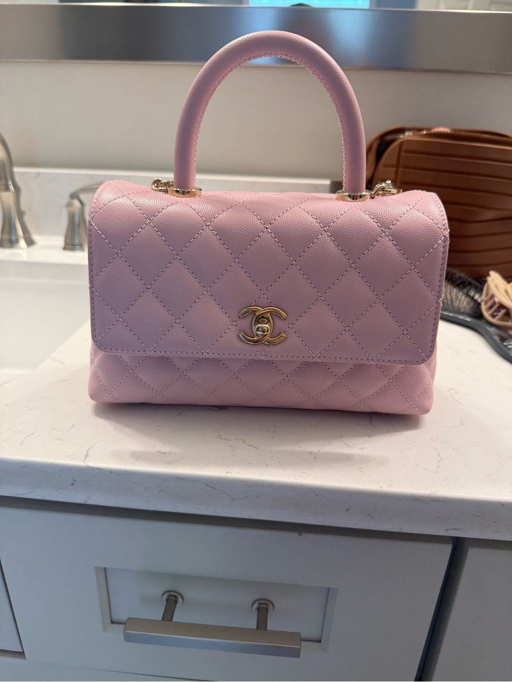 Chanel Quilted Top Handle Bag in Pastel Pink - Picture 14 of 16